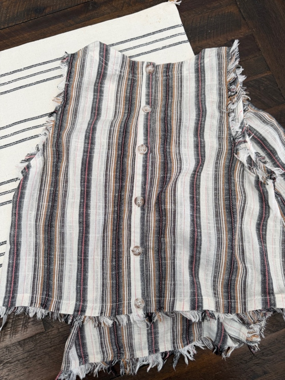 Very J Striped Frayed Two-Piece Shorts Set in Ivory, Black, Tan - Picture 8 of 8